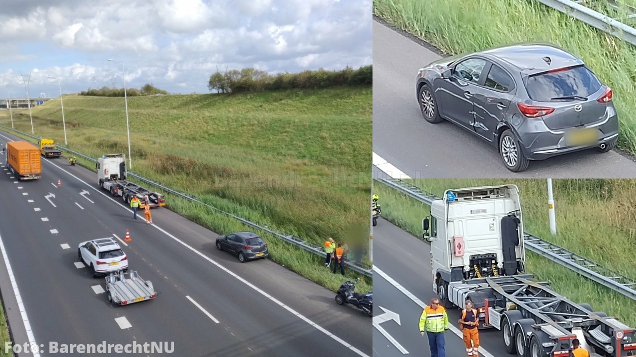 Aanrijding tussen auto en vrachtwagen op de A15 thv Vrijenburg