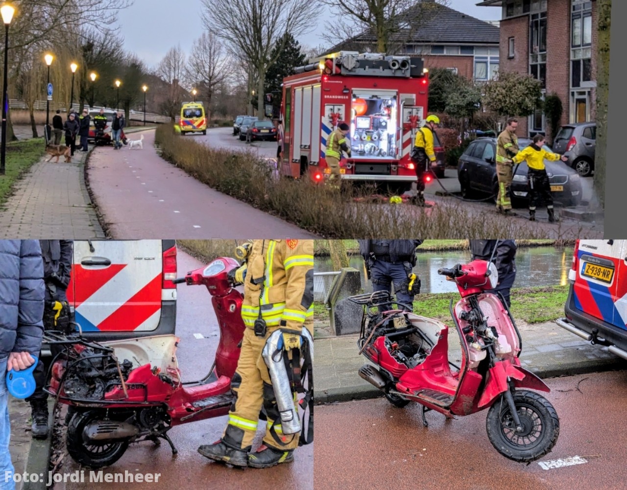 Live: Hulpdiensten gealarmeerd voor een melding van een scooter te water langs de Meerwedesingel