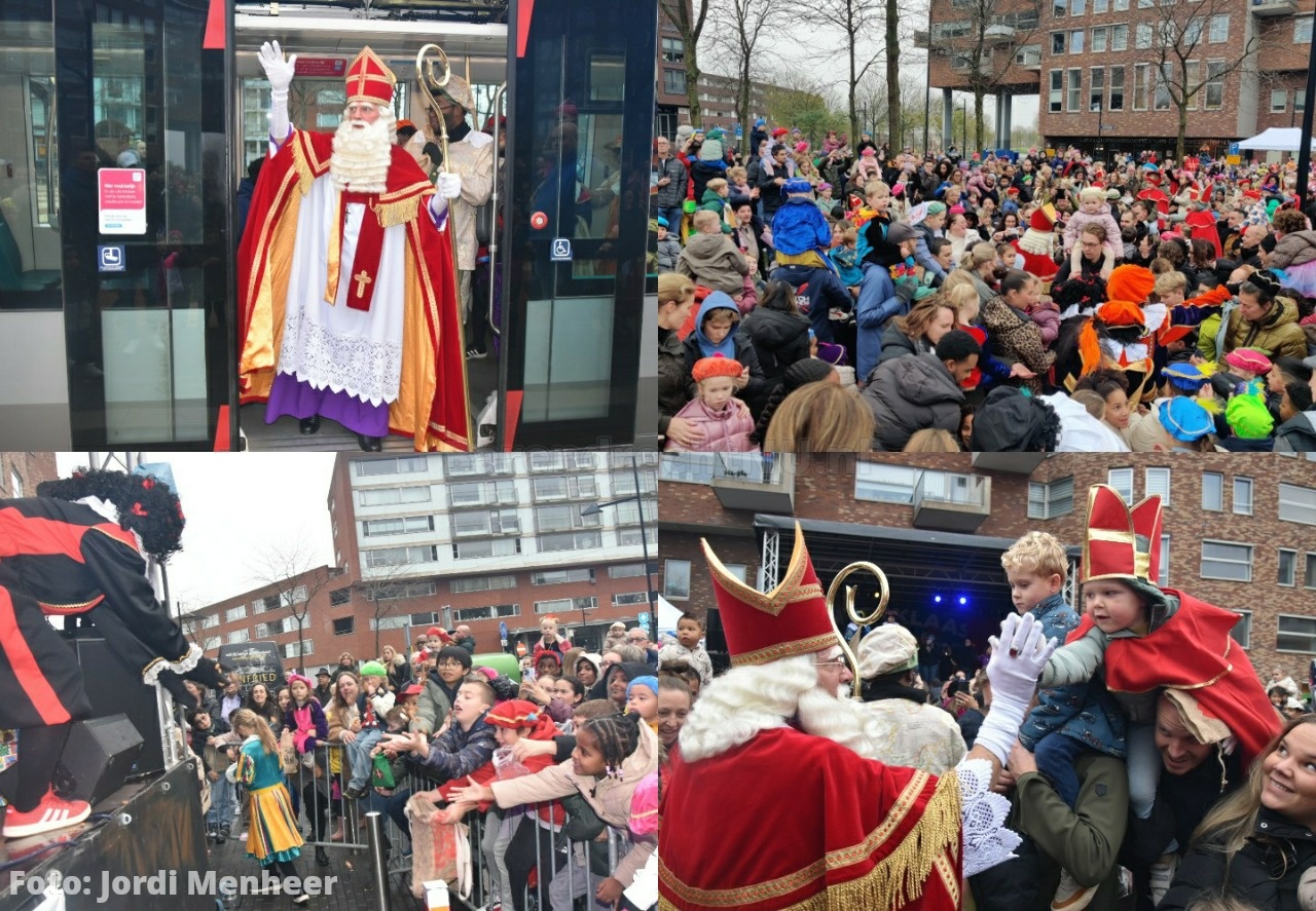 FOTO: Sinterklaas met de tram aangekomen bij de intocht op het Middeldijkerplein