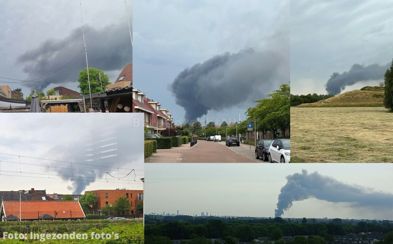 Grote brand in Rotterdamse Waalhaven, rook goed te zien en ruiken in Barendrecht