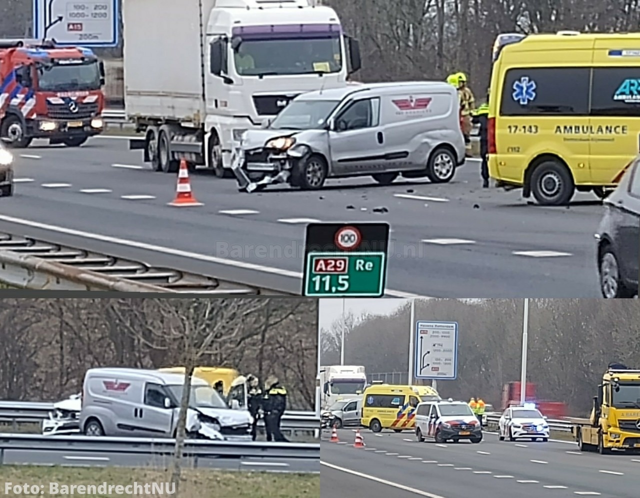 Aanrijding auto's en vrachtwagen op de A29, 3 vd 4 rijstroken afgesloten