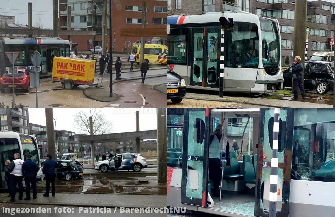 Aanrijding tussen auto met aanhanger en een tram bij de Zuidersingel