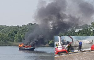Opvarenden gered van in brand gevlogen plezierjacht op Oude Maas