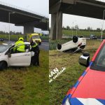 Beschonken bestuurder belandt met auto op zijn kop langs de snelweg A15 Vaanplein