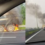 Remschijven van vrachtauto vliegen in brand op de A29