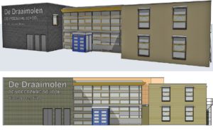Plan voor semipermanente aanbouw met 4 klaslokalen bij basisschool De Draaimolen aan de Bachlaan