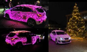 Melvin (21) uit Barendrecht maakt van auto een rijdende kerstboom met duizenden lampjes