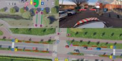 Schoolzone bij basisschool De Draaimolen: Draaihekken over weg om auto's te weren tijdens haal- en brengtijden