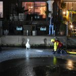 Brandweer haalt zwaan van ijs aan Touwslagerij om visdraad van lichaam te halen