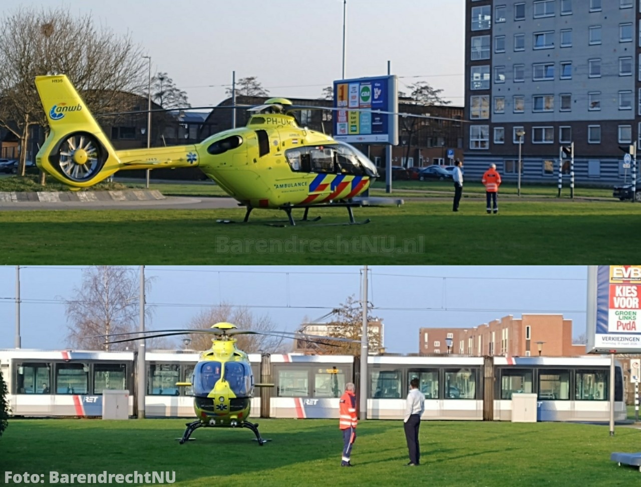 Traumahelikopter geland in keerlus vd tram aan de Portlandse Baan