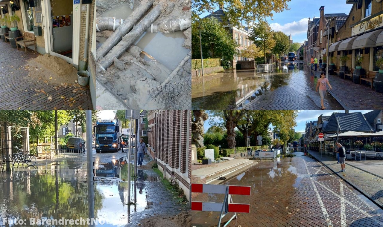 Wateroverlast in Dorpstraat door kapotte waterleiding tijdens werkzaamheden