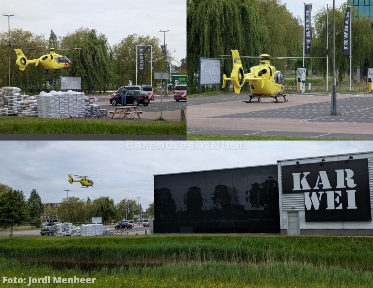 Foto: Traumahelikopter geland op parkeerplaats vd Karwei voor melding medische noodsituatie aan het 