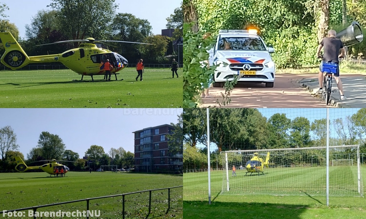 Foto: Traumahelikopter geland op veld van Sportpark de Bongerd voor melding aan de Rietgors