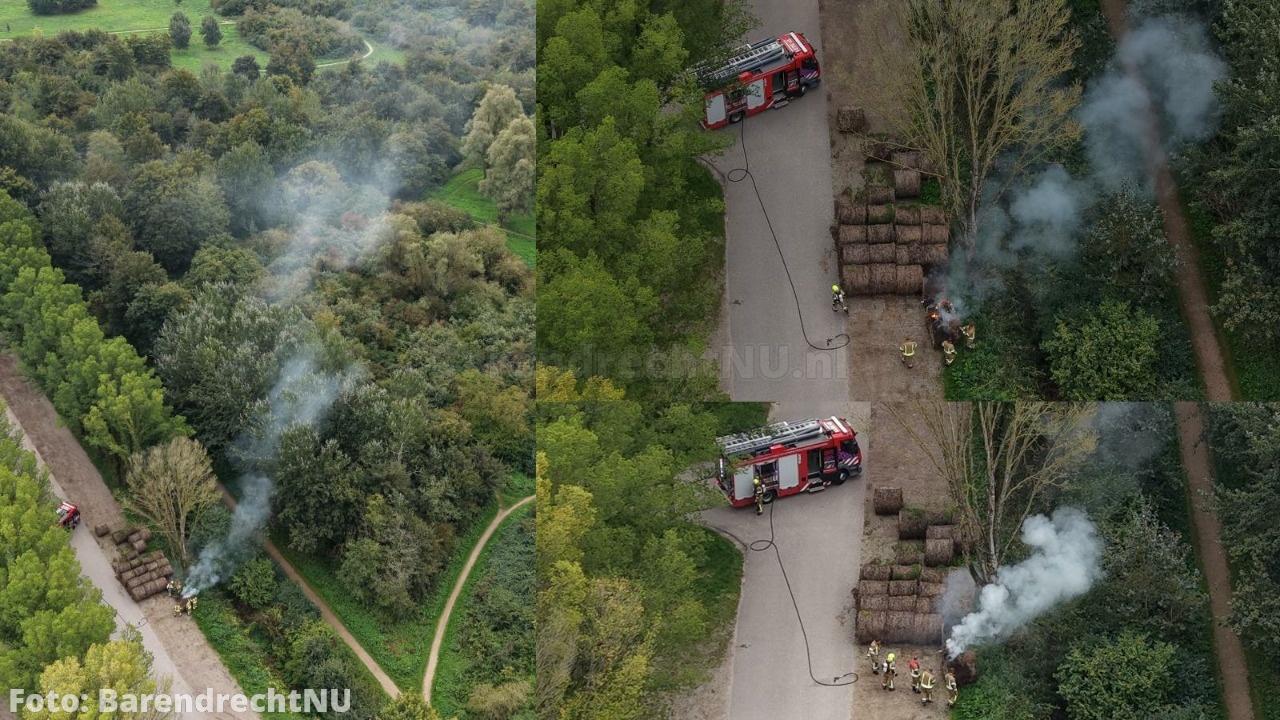 FOTO: Brand in hooibaal op parkeerterrein bij trimbaan aan de Achterzeedijk