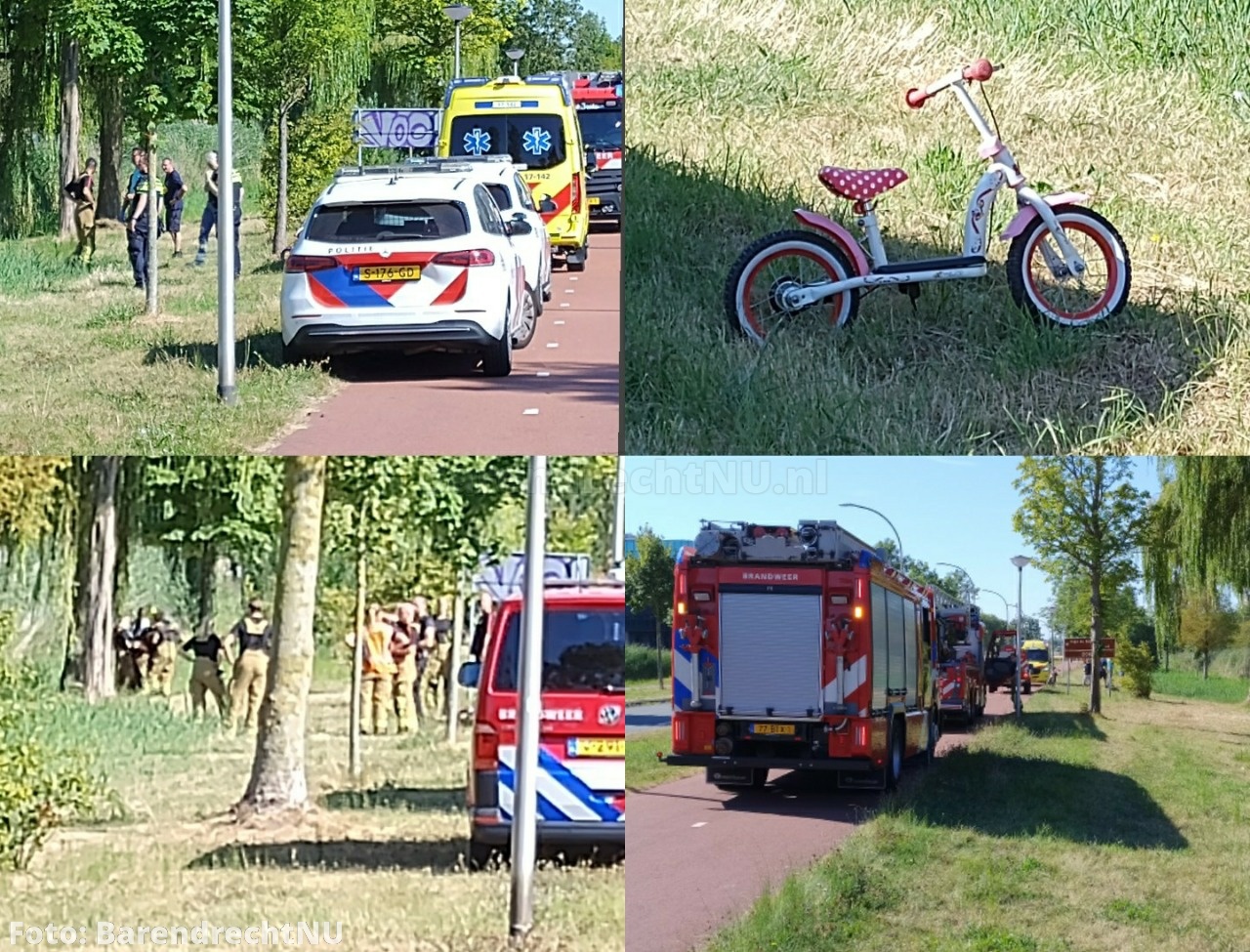 Foto: Hulpdiensten massaal uitgerukt voor een melding van een kinderfiets naast sloot langs Carnisse