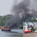 Opvarenden gered van in brand gevlogen plezierjacht op Oude Maas