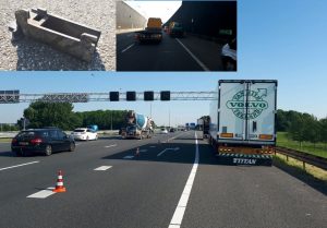 Personenauto's en vrachtwagen beschadigd door object op A29 bij Heinenoordtunnel