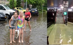 Foto's + video's: Wateroverlast én plezier in Barendrecht door hevige regenval, Station Barendrecht onder water