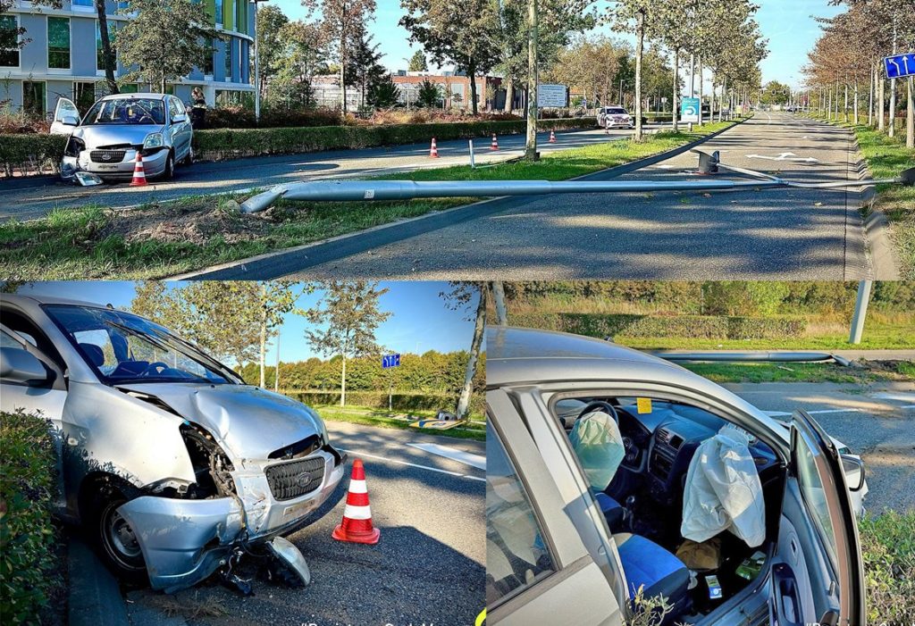 112 melding Automobiliste zonder rijbewijs rijdt lantaarnpaal omver langs Dierensteinweg