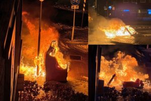 Dixi toiletcabine afgebrand langs 1e Barendrechtseweg, lantaarnpaal door brand ook omver