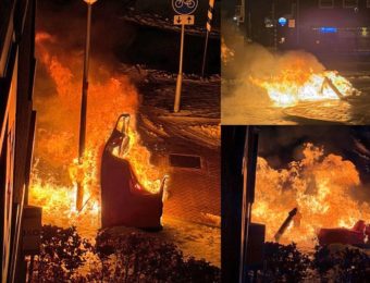 Dixi toiletcabine afgebrand langs 1e Barendrechtseweg, lantaarnpaal door brand ook omver