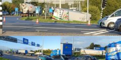 Vrachtwagen belandt naast oprit A15 bij de Dierensteinweg