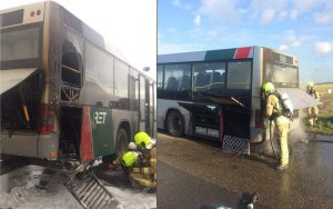 RET bus in brand op A29 vlak na Heinenoordtunnel