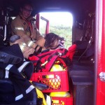 Schaap in brandweerauto terug naar kudde na duik in sloot Carnisse Baan, Barendrecht